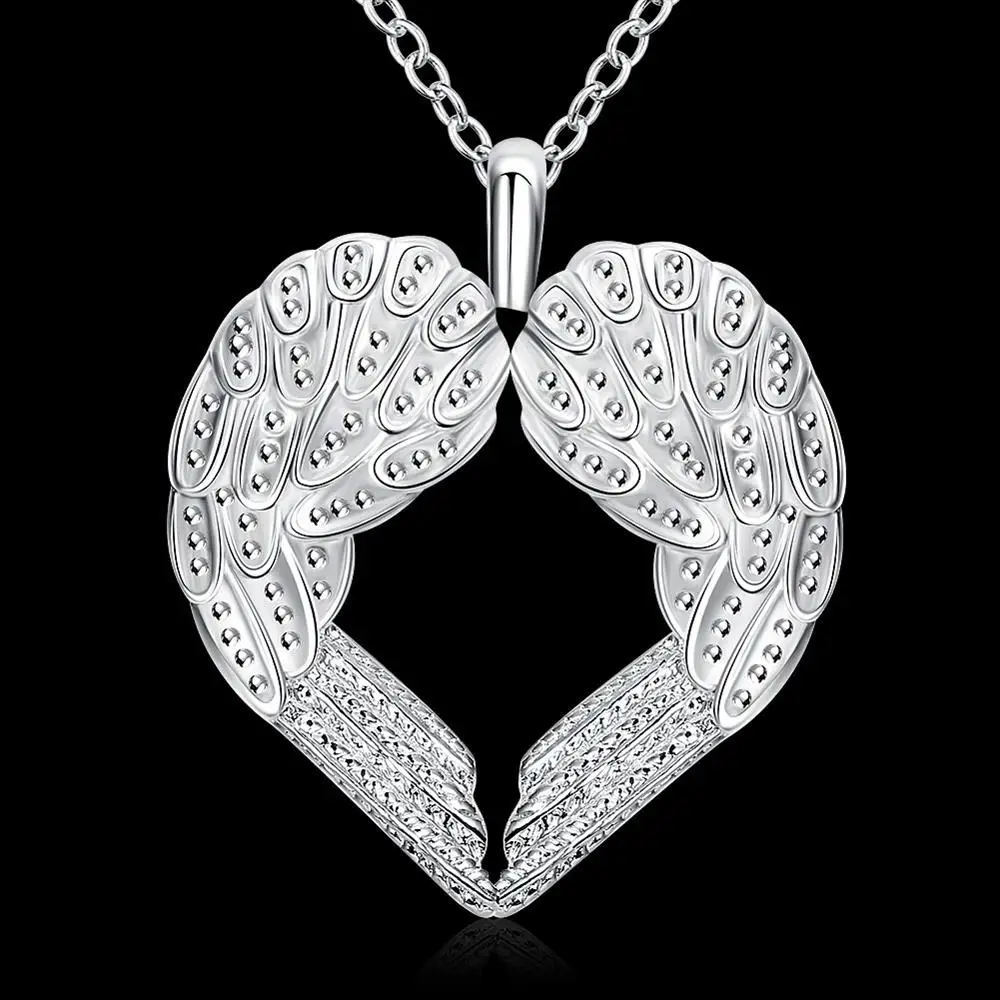 

Fashion brand 925 Sterling Silver Necklace For Women Jewelry Angel wings heart Pendant Valentine's Day gifts Wedding