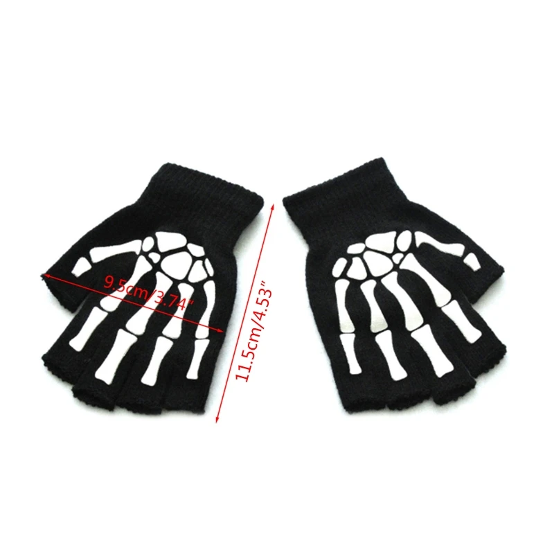 Kids Halloween Cosplay Skeleton Half Finger Gloves Luminous Fingerless Mittens