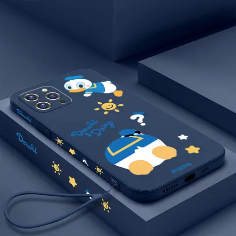 Donald Duck Phone Case For iPhone 13 11 Pro Max 12 Mini XS Max X XR 7 8 Plus Back Cover Lanyard Lens Protection Shell