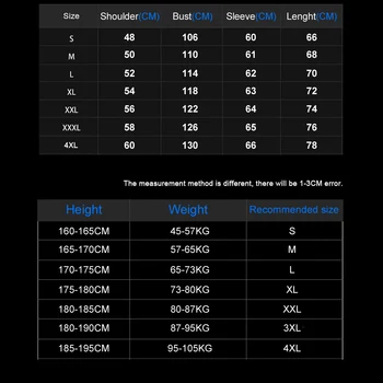 Waterproof Jacket For Men - Size Chart