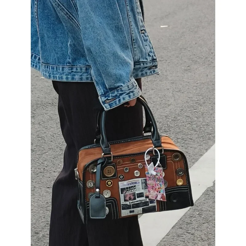 Handbag Handmade Button Trend Personality Shoulder Bag for Women New Fashionable Creative Funny Cool Handsome Creative Tote Bag