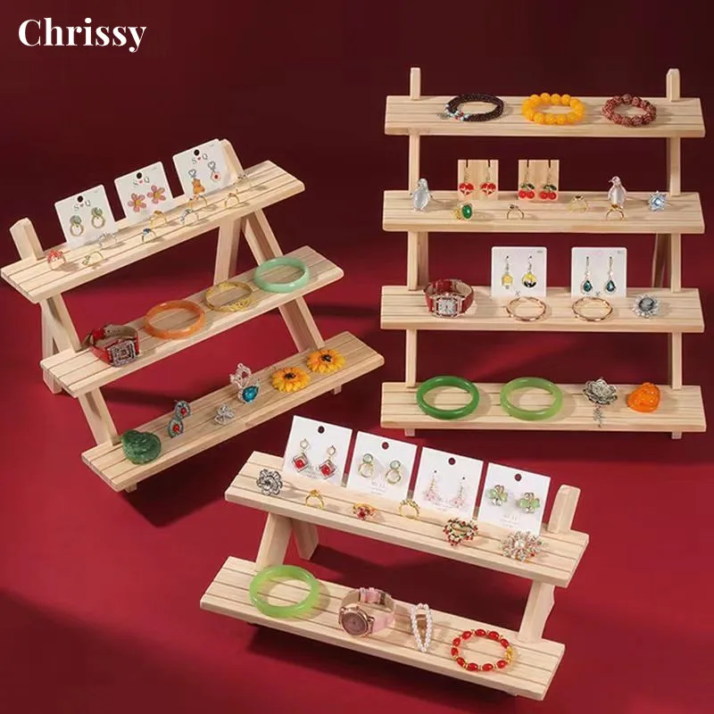 Wooden Earrings Jewelry Storage Stand Display DIY Organizer Ring Necklace Rack Ear Stud Holders Wood Base Props Wholesale Gifts solid wood ring earrings display rack customized name logos fashion jewelry cufflinks organizer holder showcase ring earring