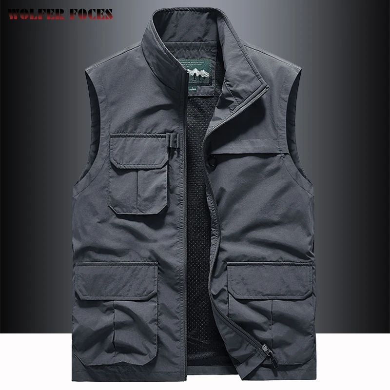 Camping Fishing Vests For Men Outdoors Tactical Webbed Gear Sports Man Motorcycle Vest Men's Jackets Big Size Clothes Coat Work