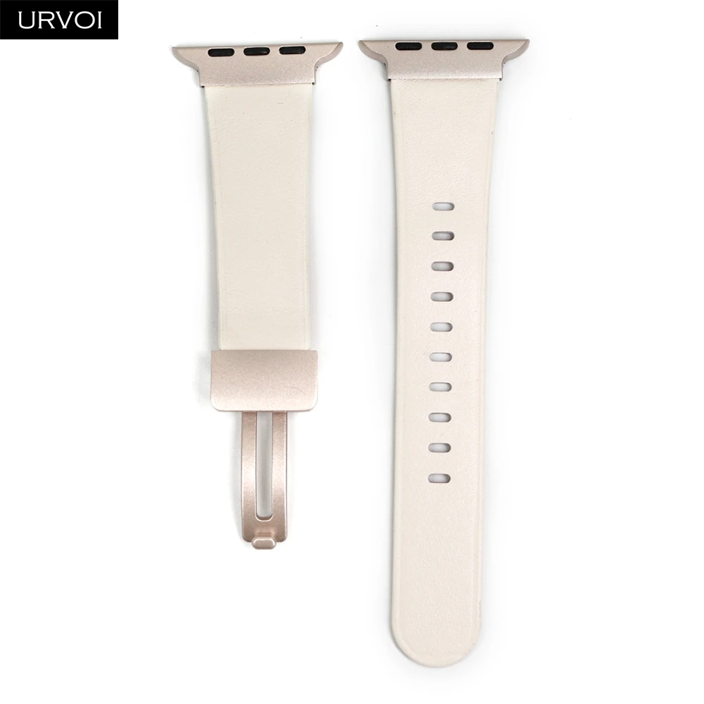 URVOI Starlight Rose Gold Leather Watch Strap with D-Pin Metal Buckle