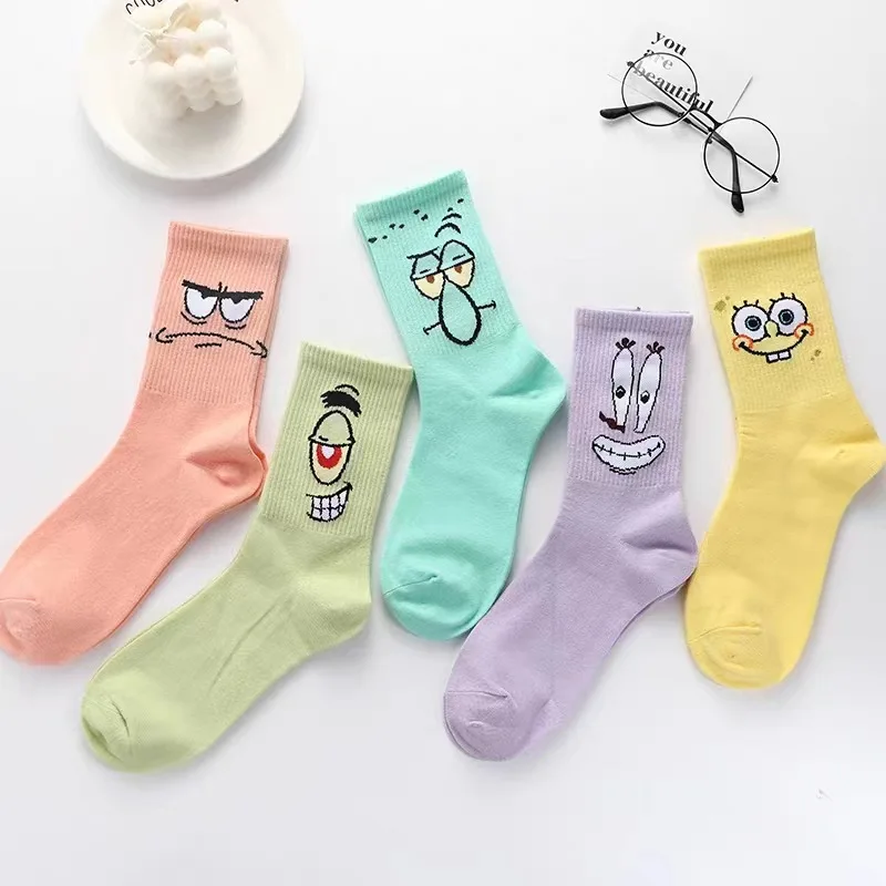 

Kawaii Anime Spongebobs Socks Cute Patrick Star Squidward Tentacles Cartoon Cotton Sock Soft Comfortable Long Stocking Girl Gift