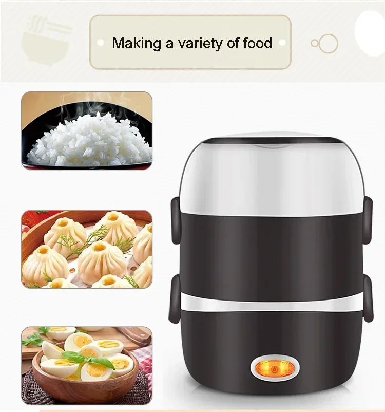 Description Picture 2 of item220V Mini Electric Rice Cooker Stainless Steel 2/3 Layers Steamer Portable Meal Thermal Heating Lunch Box Food Container Warmer