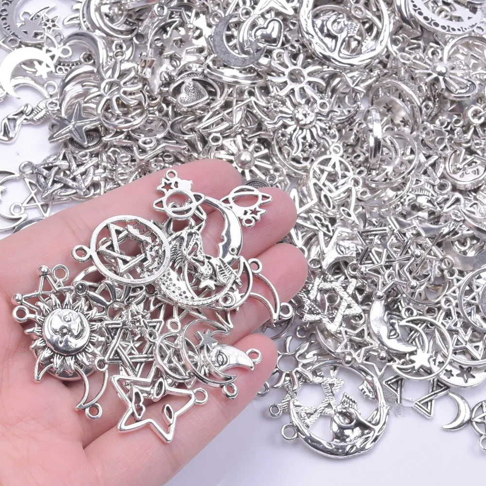

Random Mix 10/20/30Pcs Vintage Ancient Silver Sun Moon Star Pendant Charms For Jewelry Making Handmade Materials Accessories