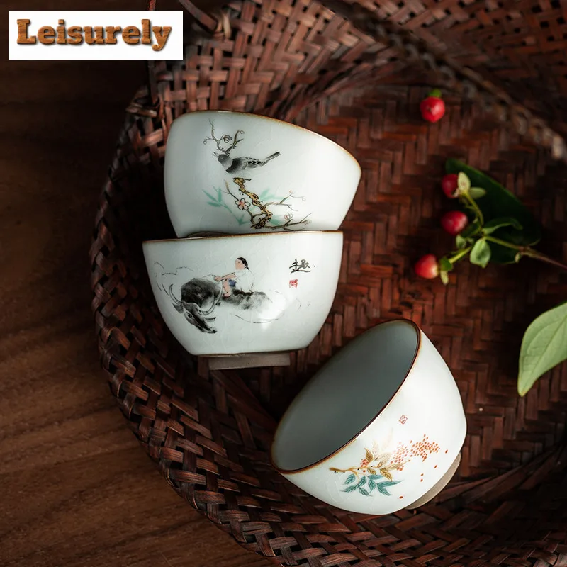 100ml Iron Tire Ru Kiln Porcelain Teacup Ancient Tea Bowl Sample Tea Cup Tea-tasting Personal Cup Chazhan Master Cups Teaset