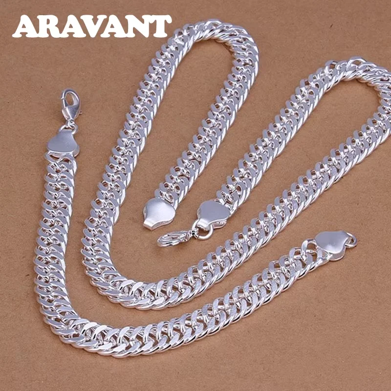 Aravant 925 Sterling Silber 6MM 7MM 10MM Ketten-Halsketten-Armband-Set für Männer und Frauen, modischer Hochzeitsschmuck – Detail 1