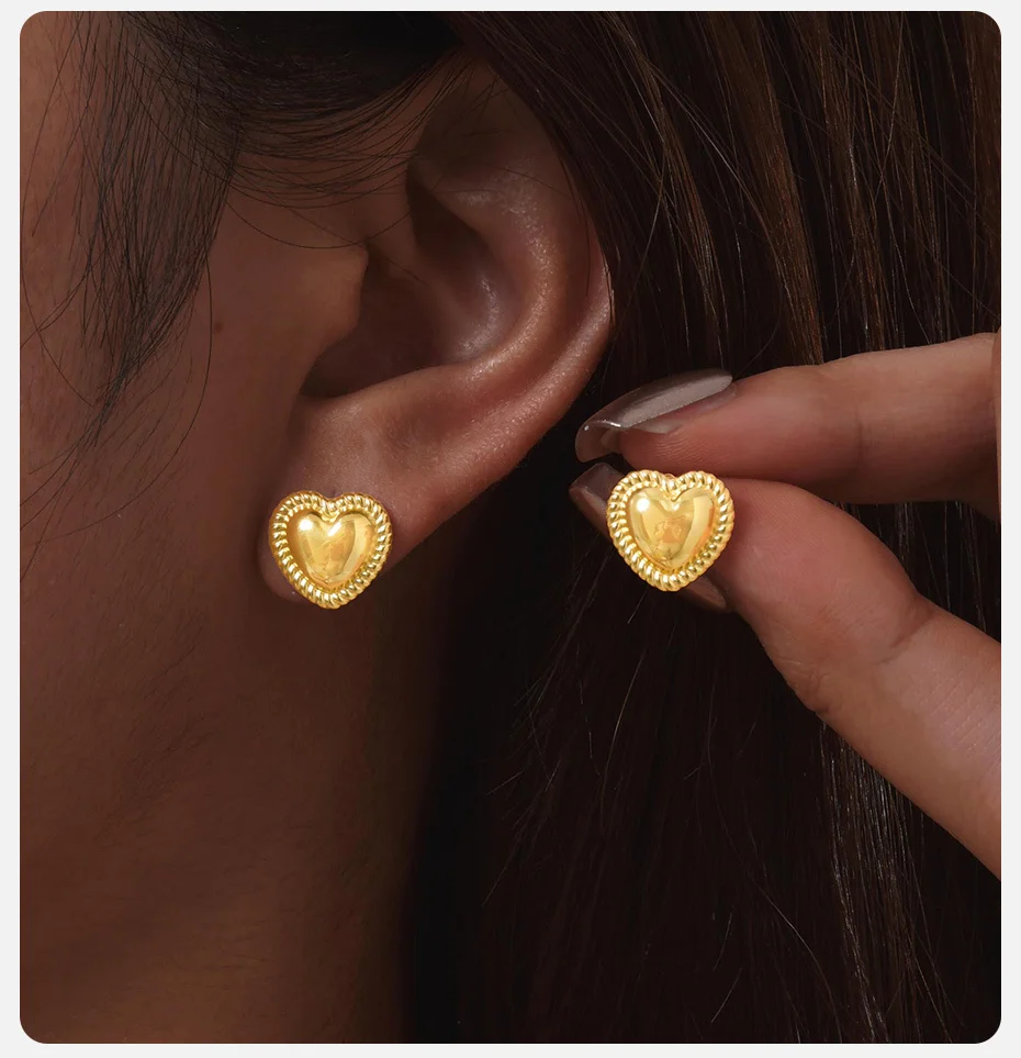 Vnox Einfacher Liebesherz-Ohrstecker, Edelstahl, kein Ausbleichen, Charm-Damenohrring, trendiger Schmuck, Valentinstags- und Muttertagsgeschenk – Detail 3