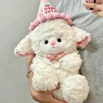 25cm Cute Cartoon Birthday Hat Princess Sheep Fluffy Simulation Lamb Plush Toy Cute Kawaii Animal Fluffty Doll Birthday Gift 1