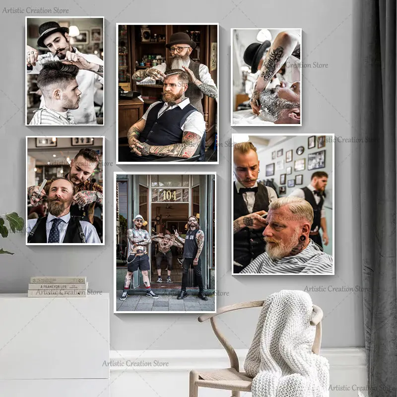 Barber Shop Poster Tattoo Barber Art Canvas Painting Stampe Immagini A Parete Per Modern Parrucchiere Shop Bar Wall Art Home Decor