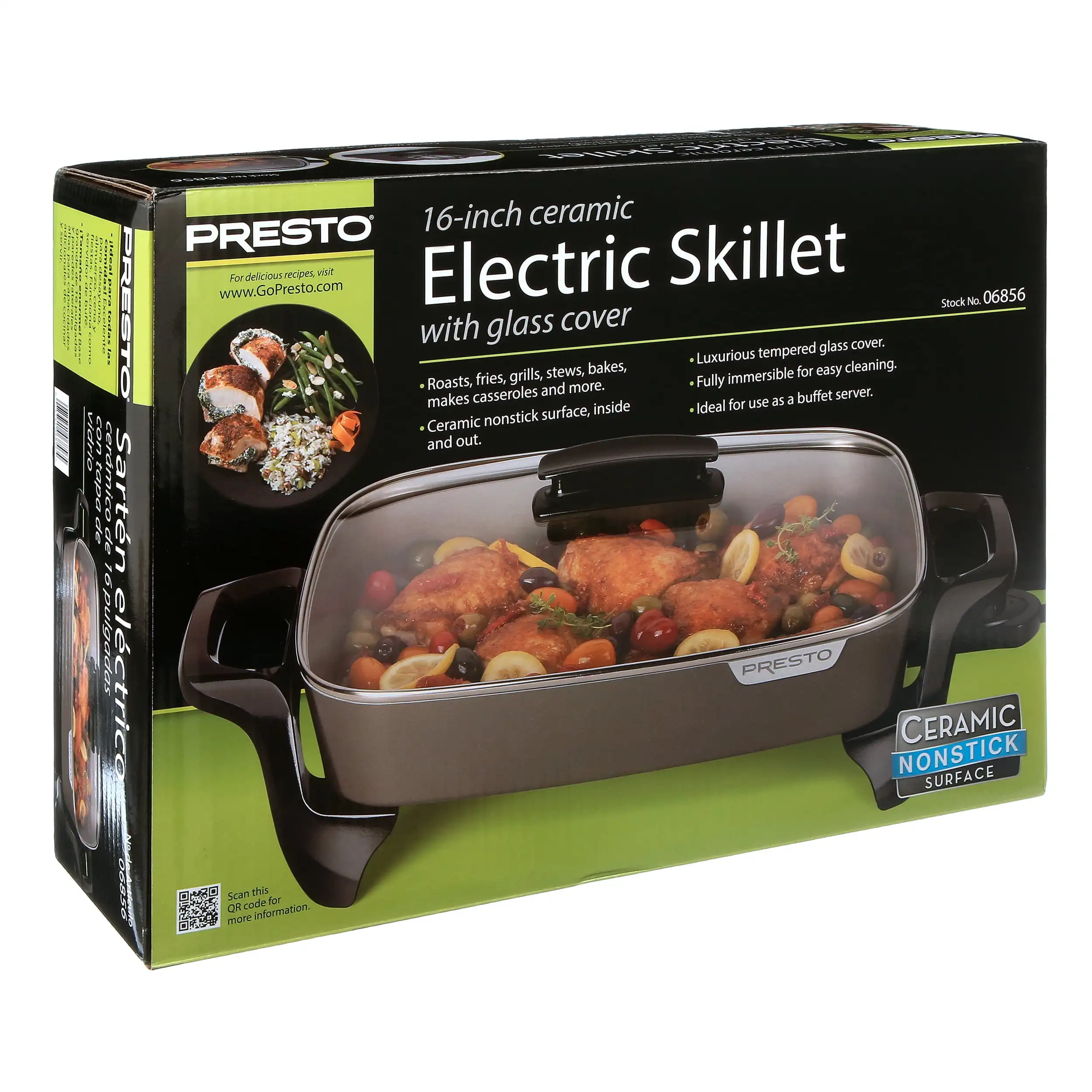 16-inch Ceramic Electric Skillet with glass cover 06856 Electric Pan .USA.NEW 3
