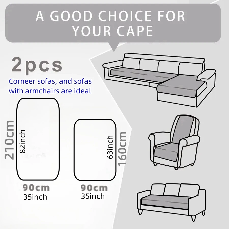 2Pcs Quilted Sofa Slipcover Couch Cushion Covers L-Shape Sectional Couch Covers  for Living Room Pet Mat Furniture Protector 2
