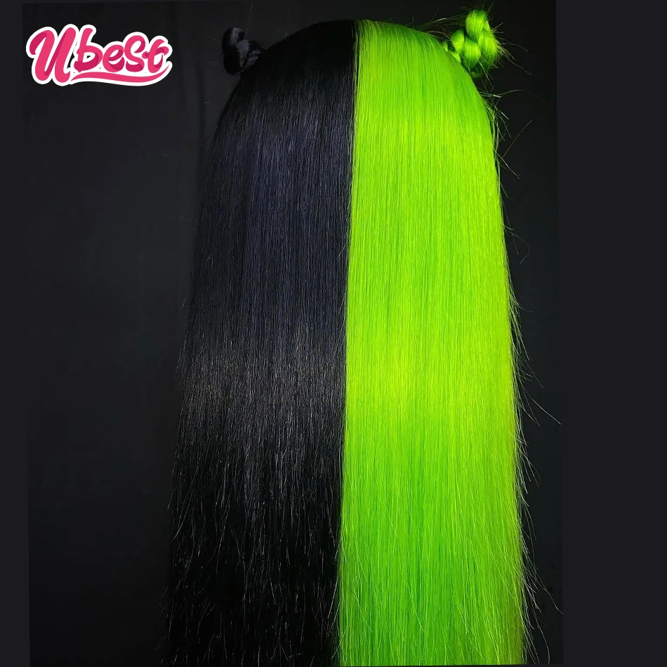 1B And Green Colored Cosplay Body Wave 13x6 13X4 Lace Front Wigs Brazilian 100％ Human Hair Transparent Pre Plucked For Women