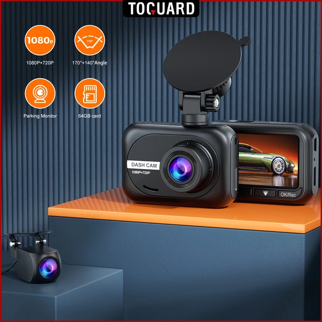 Dashcam Triple Caméra Voiture Tableau de Bord Full HD SD 64Go