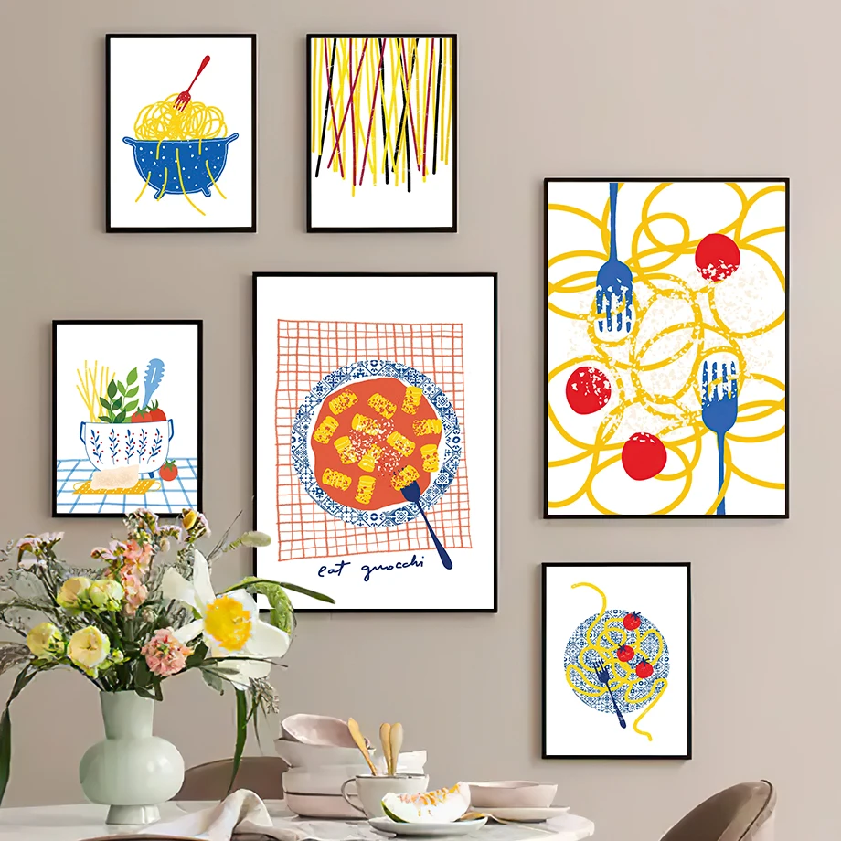 Colorful Food Tomato Pasta Quotes Wall Art Canvas Painting Nordic