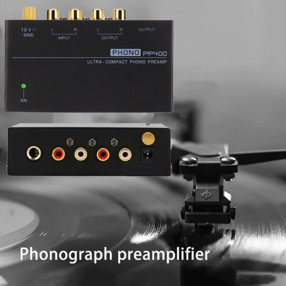 초소형 PP400 포노 프리앰프 프리앰플리파이어 RCA 1/4인치 지원 10.3*5.7*3cm TRS 인터페이스 프리앰플리파이어 블랙 메탈