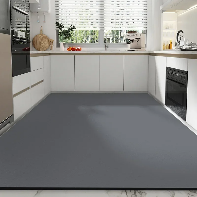 White Kitchen Mat Pvc Waterproof Floor Mats Solid Color Carpet Big Size Non-slip Large Rug Washable Alfombra De Cocina 주방 바닥 매트 floor mats floor rugs