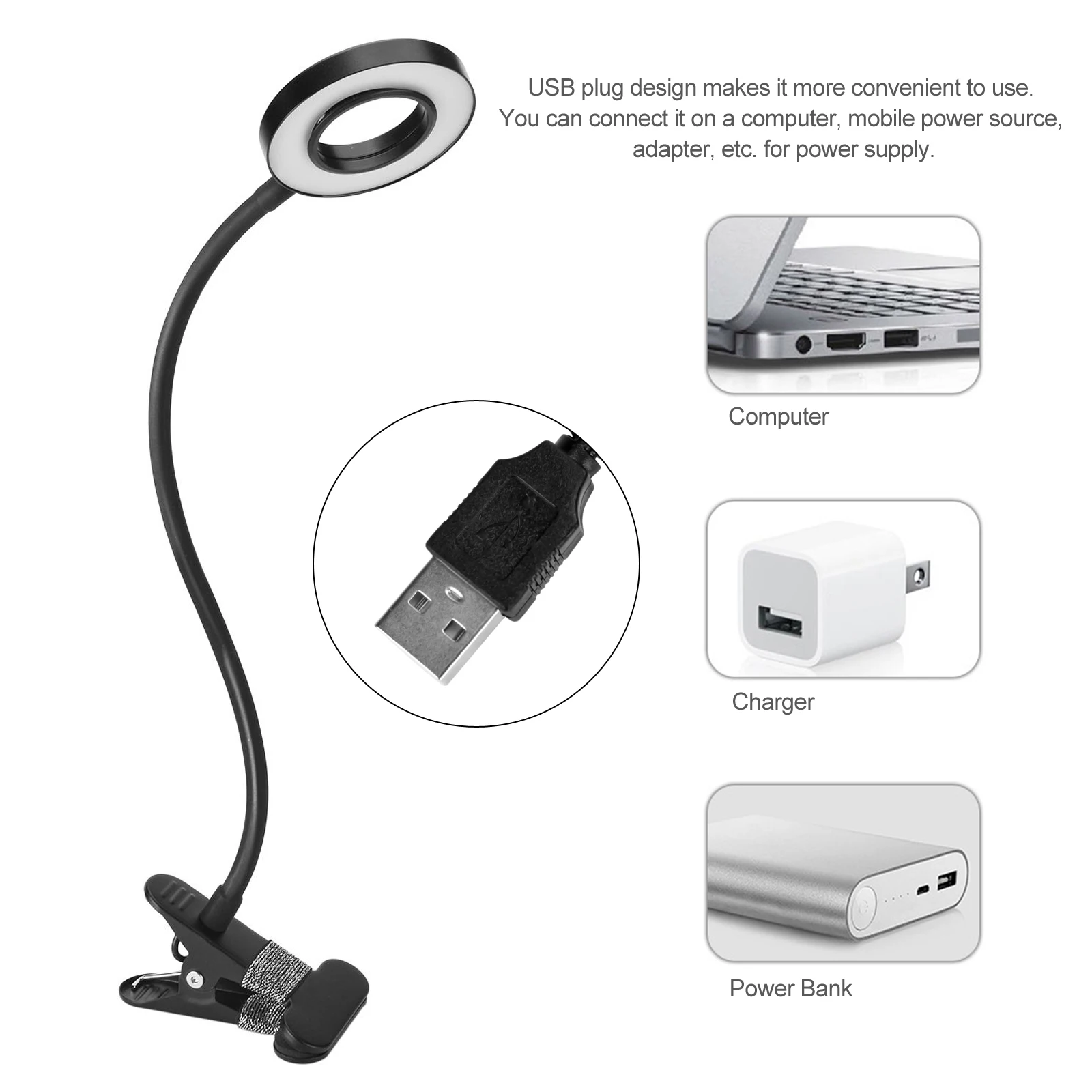 LED Beauty Makeup Table Lamp Clip-on Desk Lamp for Tattoo Nail Art Reading Lamp Eye Protection Bendable USB Lighting Lamp