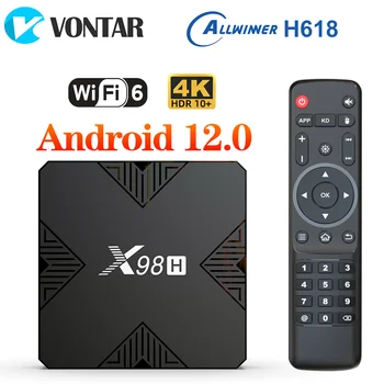 VONTAR 스마트 TV 박스, 안드로이드 12 Allwinner H618 쿼드 코어 Cortex A53 지원, 4K Wifi6 구글 음성 어시스턴트 셋톱 박스, X98H