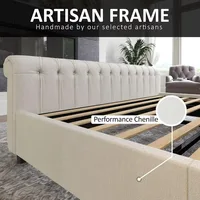 Queen Size Platform Bed Frame, Chenille Upholstered Sleigh Bed with Scroll Wingback Headboard  Footboard/Button Tufted,Bed Frame 2