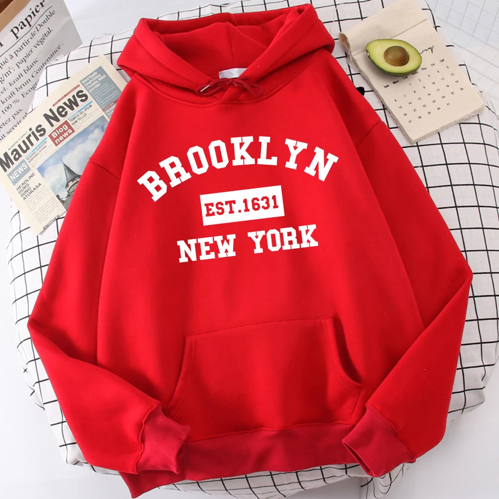 

Brooklyn Est. 1631 New York Letter Male Hoodie Simplicity Graphics Tracksuit Soft Outdoor Clothing All-Match Fashion Hoodies Men