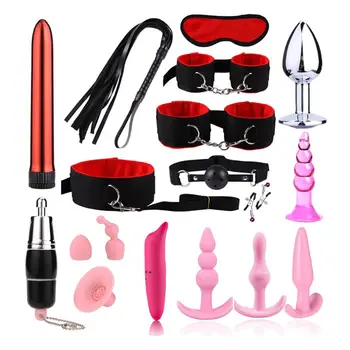Dildo Vibrator & Plugs Adult Sex Product Kit With Ring Finger Massager BDSM Slave Bandage Flirt Games Sex Toys For Couples 3