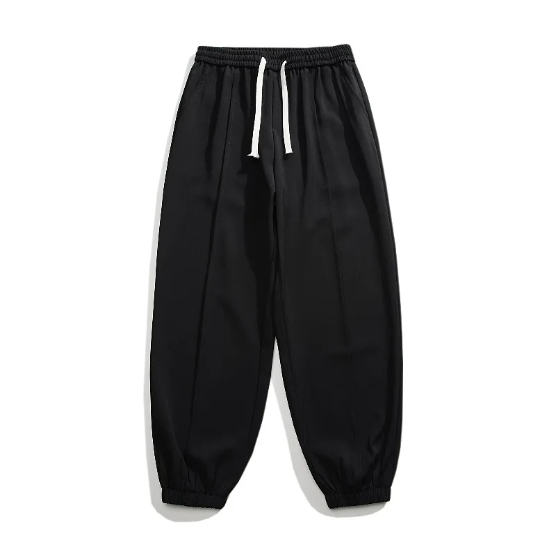 Men's Solid Spring Autumn Shirring Folds Pockets Elastic High Waist Casual Harlan Lantern Office Lady Vintage Formal Pants