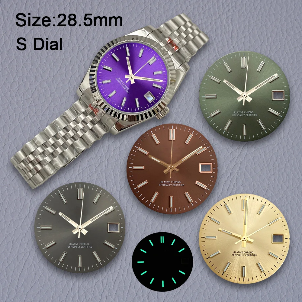 Cadran de montre de haute qualité, nouveau, 28,5 mm, logo S, effet soleil, compatible avec les mouvements japonais NH35/NH36, cadran vert luminescent, accessoires de modification de montre 1