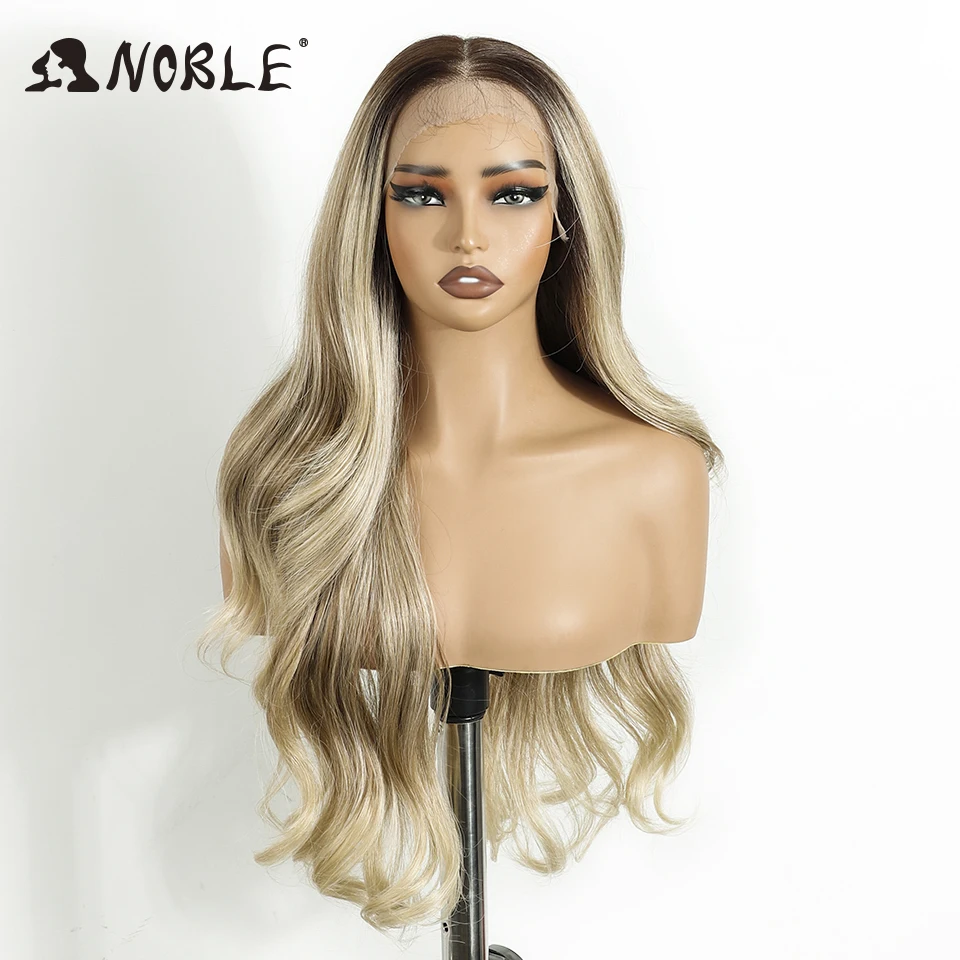 Noble Synthetic Lace Front Wig HD Transparent 13X6 Lace Body Wavy Wig For Women Lace Wig Ombre Blonde Highlight Cosplay Wig