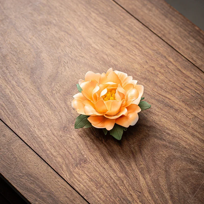 0056 Handmade Ceramic Peony Flower Ornaments Lotus Incense Burner Creative Home Hotel Living Room Tea Table Desktop Decorations