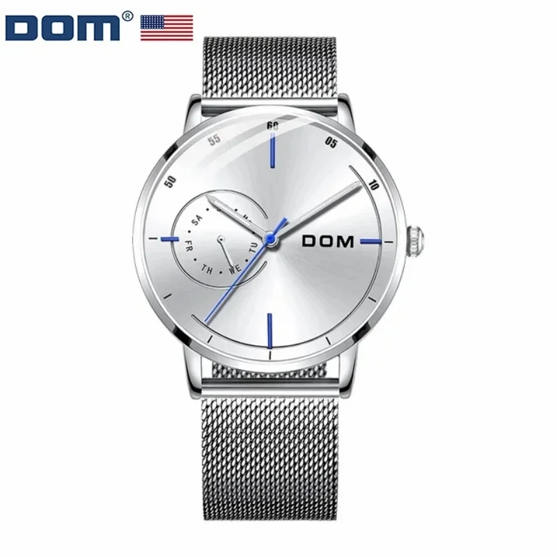 

DOM 1273 Round Quartz Watch Men Fashion Simple Business Watches Waterproof Pointer Display Leather Wristwatches for Male Clock