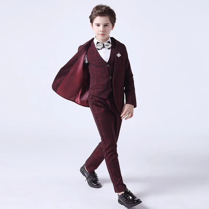 Boys Suits Children's 1Year Birthday Suit Flower Boys Wedding School Prom Photography Dress Costume Infant Kids Blazer Vest Pants Outfits
