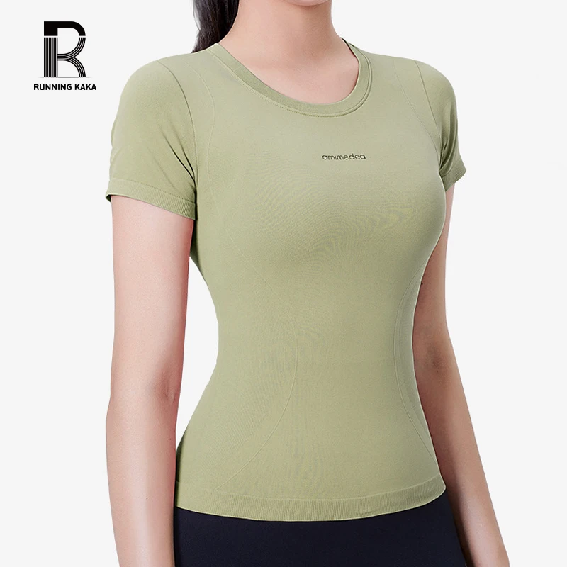 

RUNNING KAKA Women's Round Neck Nylon Quick Drying Breathable Slim Fit Letter Fitness T-shirt Sports Yoga Short Sleeved Size S-L