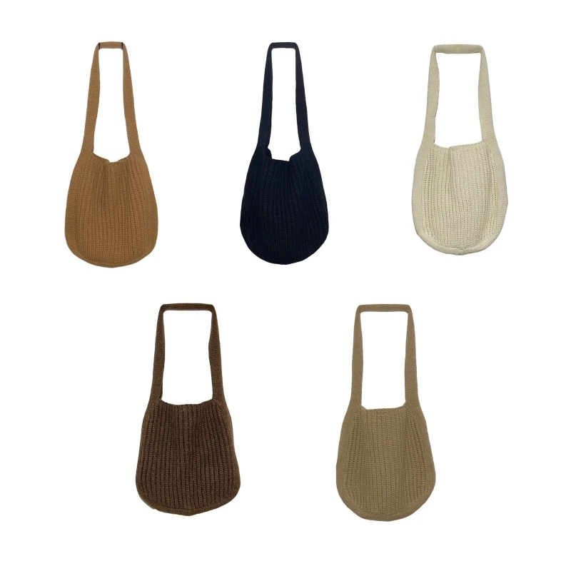 

Casual Solid Color Handbag Large Capacity Tote Bag Shoulder Bag Knitted Bag Stray Bag for Beach Travel Shopping