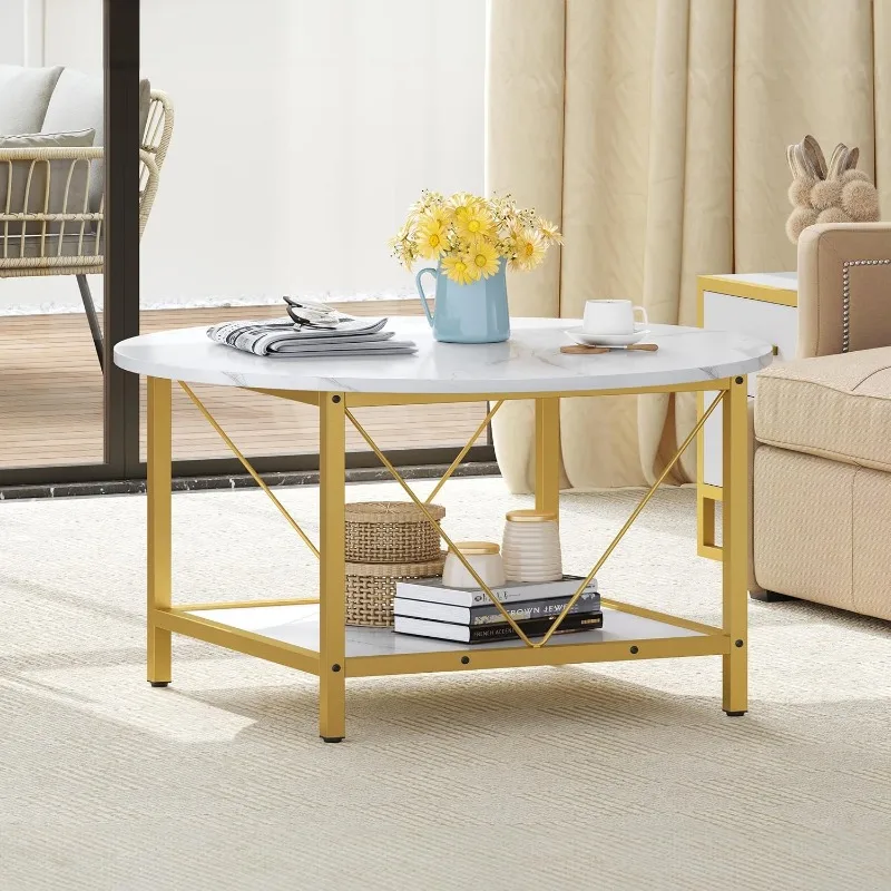 Coffee Tables for Living Room, Round Coffee Table, Small Coffee Table with Storage, 2 Tier Modern 3