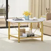 Coffee Tables for Living Room, Round Coffee Table, Small Coffee Table with Storage, 2 Tier Modern 3