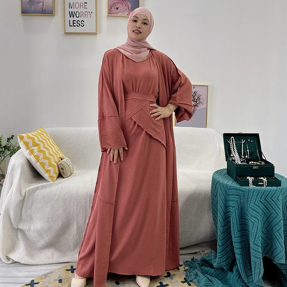 IWEMEK Robe Musulmane Femme Abaya Tenue De Prière Avec Khimar Hijab Caftan Marocain Dubai Arabe Islamique Moyen-Orient Jellaba Kabyle Mariage Soirée Ramadan 2 Pièces Taille Unique Bleu