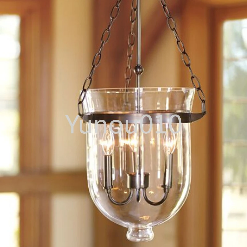 

Retro Rustic Clear Glass 3 candle Lights Bell Jar pendant light lamp bar Antique Country Lighting Fixture Art decor restaurant
