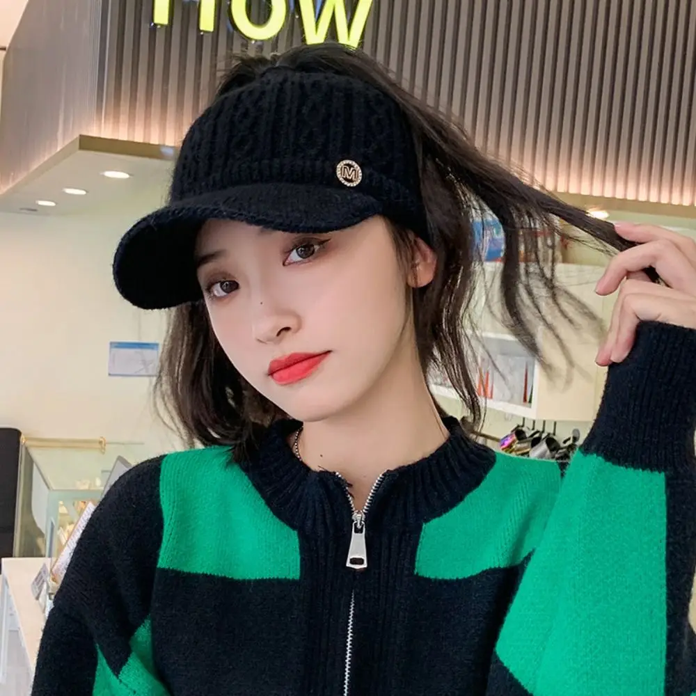 

Ear Protection Empty Top Baseball Cap Windproof Thickened Golf Ponytail Hat Korean Style Plush Knitted Baseball Hat Sports