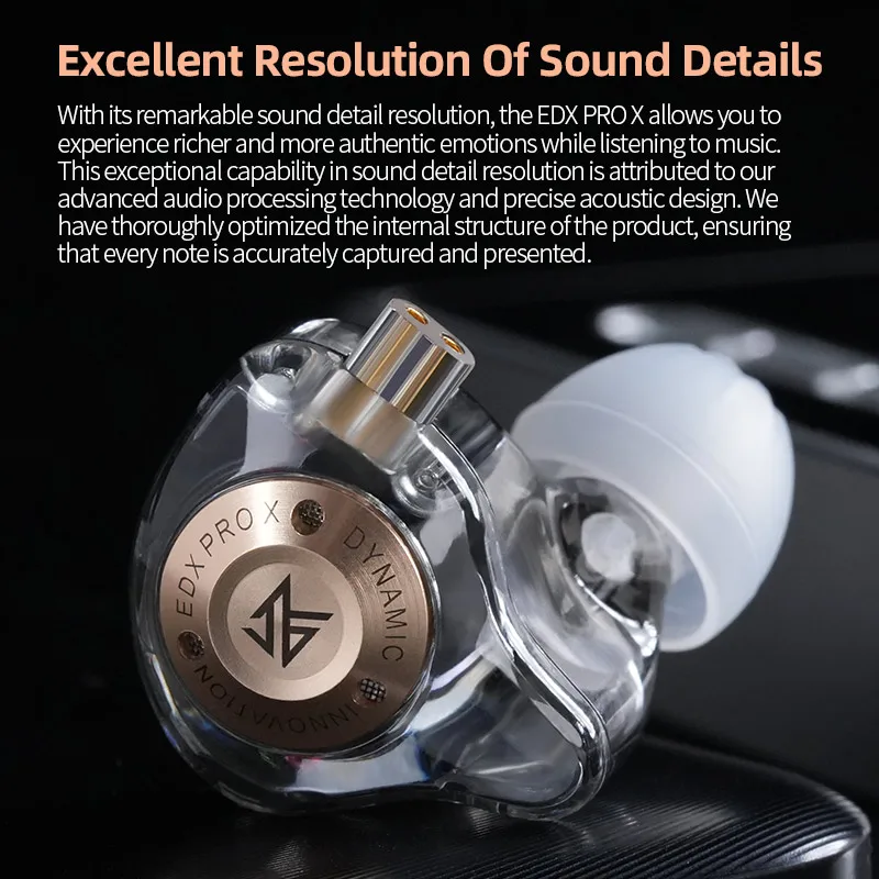 KZ EDX PRO X IEM Earphones Dynamic Drive HiFi Deep Bass Sound Earbud Sport Music Noise Cancelling Headset with Detachable Cable 3