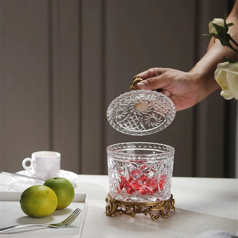 Brass Candy Jar French Crystal Transparent Glass Storage Box Hand-carved Exquisite Sugar Jar Livingroom Home Decor Ornaments 2
