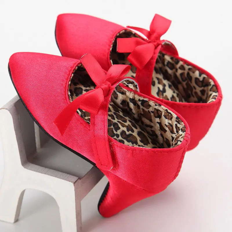 Newborn Baby Girls Princess Cute Shoes First Walkers Toddler Kids Solid Leopard Bowknot High Heel Girls Party Dance Shoes 4