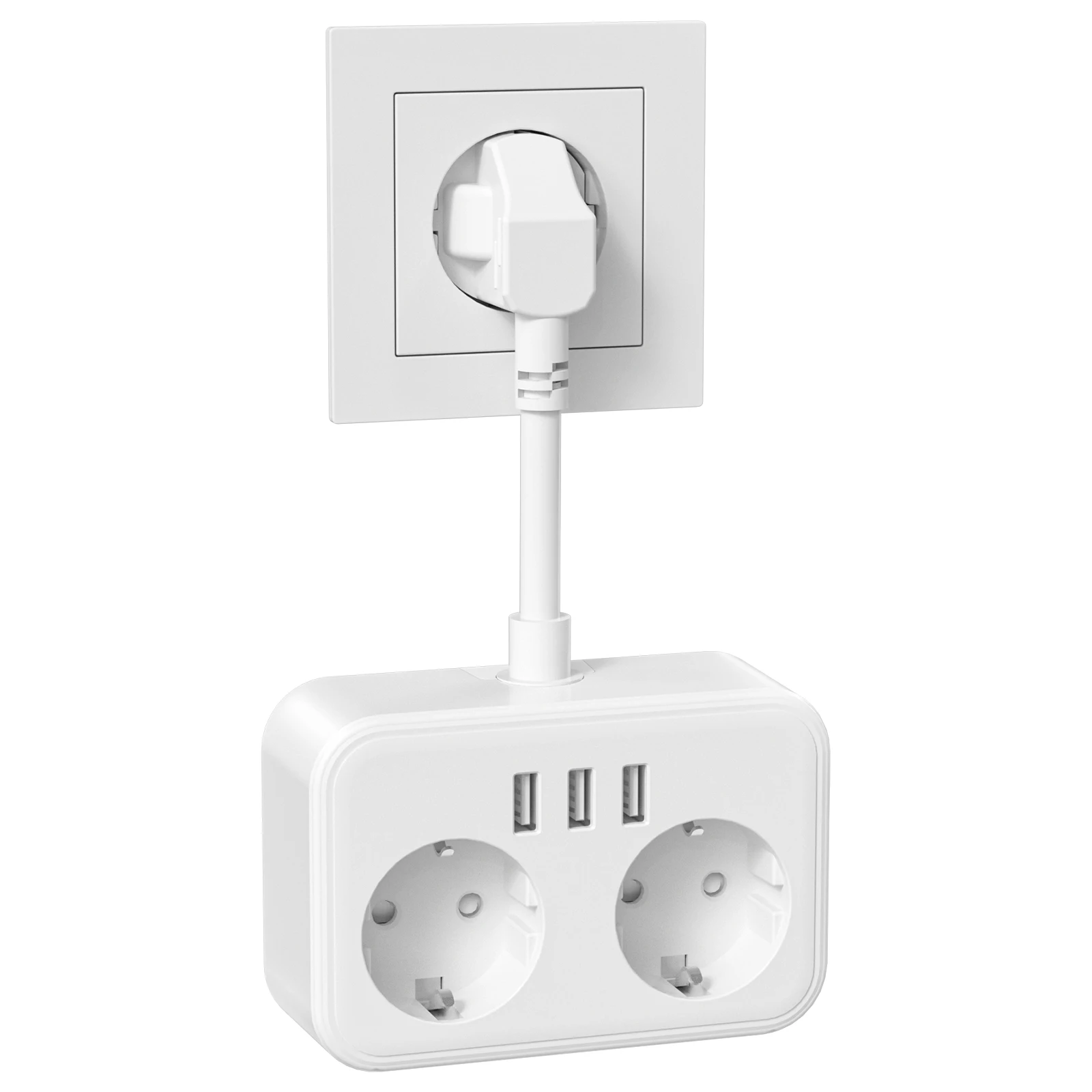 สายไฟ3840วัตต์เต้าเสียบไฟฟ้ากระแสสลับ2ช่องพร้อมพอร์ตชาร์จเร็ว USB 3พอร์ต STOP kontak listrik อะแดปเตอร์ไฟปลั๊ก EU ติดผนังพร้อมที่บ้าน 1