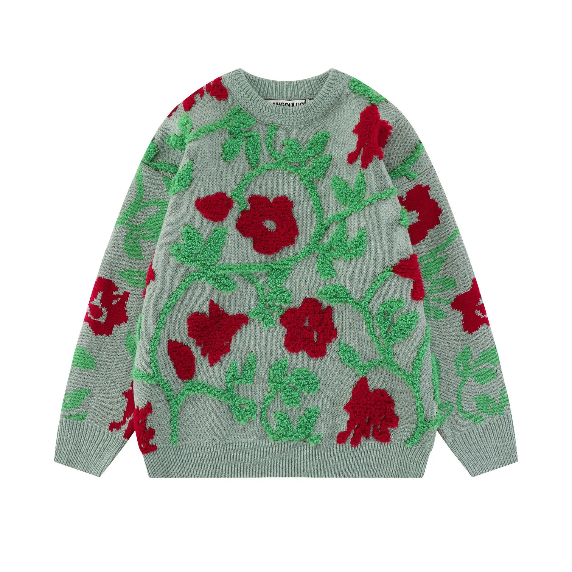 

Men's Large Flower Printed Sweater Soft Fashionable Comfortable Street Casual Knitwear Warm Round Neck Couple Pullover Listrado