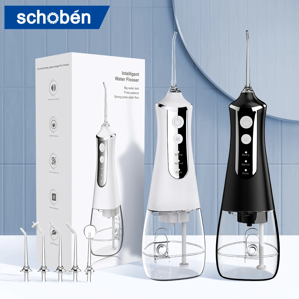 Schoben Dental Oral Irrigator Water Flosser Pick for Teeth Cleaner Thread Mouth Washing Machine 5 Nozzles 300ml Dental Floss Jet