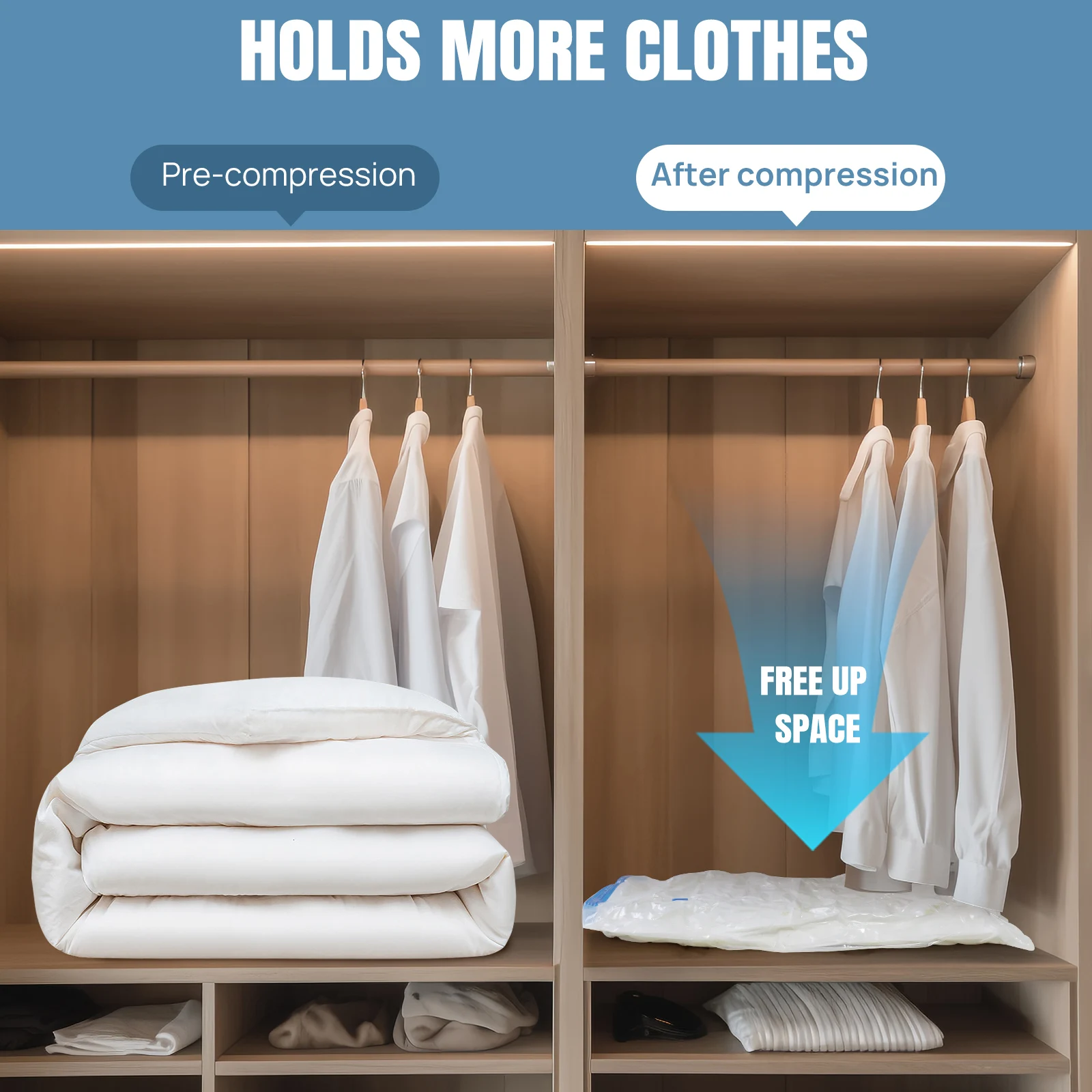 12-Pack Vacuum Compression Storage Bags for Clothes, with Electric Pump - Reusable Space Saver Bags for Travel, Duvets Storage