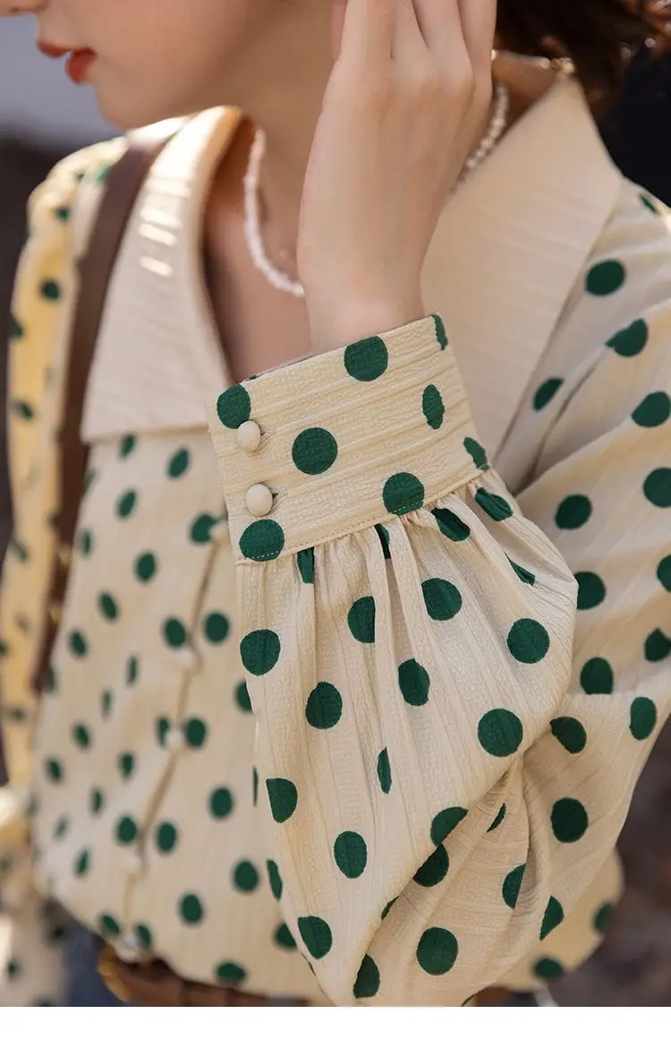 Shirt Polka Dot Commuting Business Casual  Popular European Style Retro Streetwear V-Neck Fashion All-Match Simple  Elegant