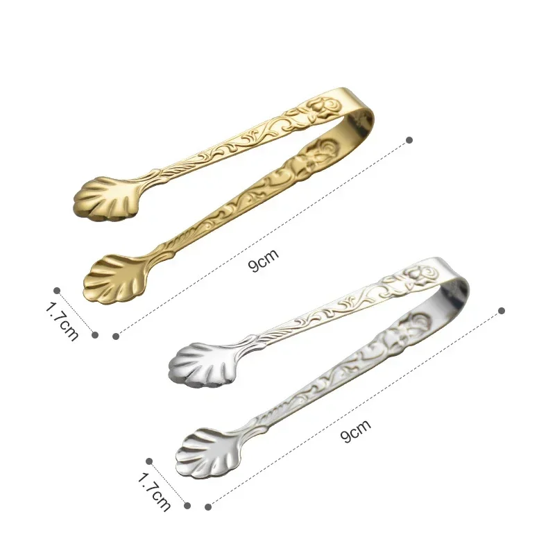 2pcs Vintage Rose Relief Coffee Sugar Tongs Stainless Steel Ice Cube Clips Golden Tweezer Mini Food Clamp Kitchen Bar Accessorie